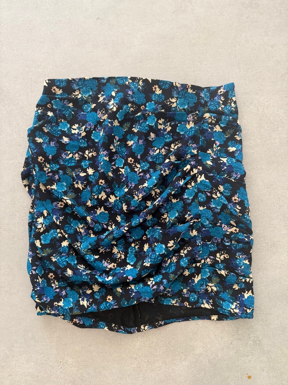 Zara Black Mini Skirt with Teal and Cream Floral Print